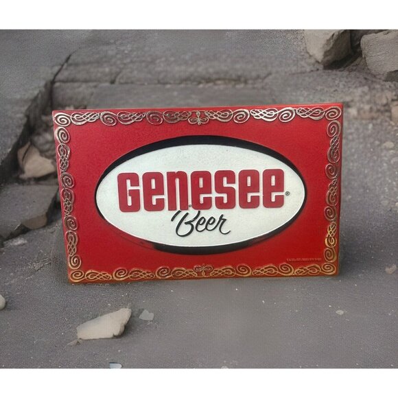 Vintage Genesee Beer Plastic Sign 15 X 10" P-221 G.B.Co. Rochester, N.Y. Red - Picture 1 of 8